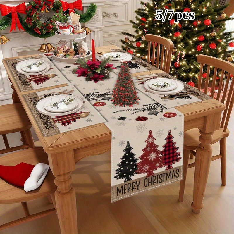 Christmas Table Runner - Set Alas Meja Natal Gaya Amerika,