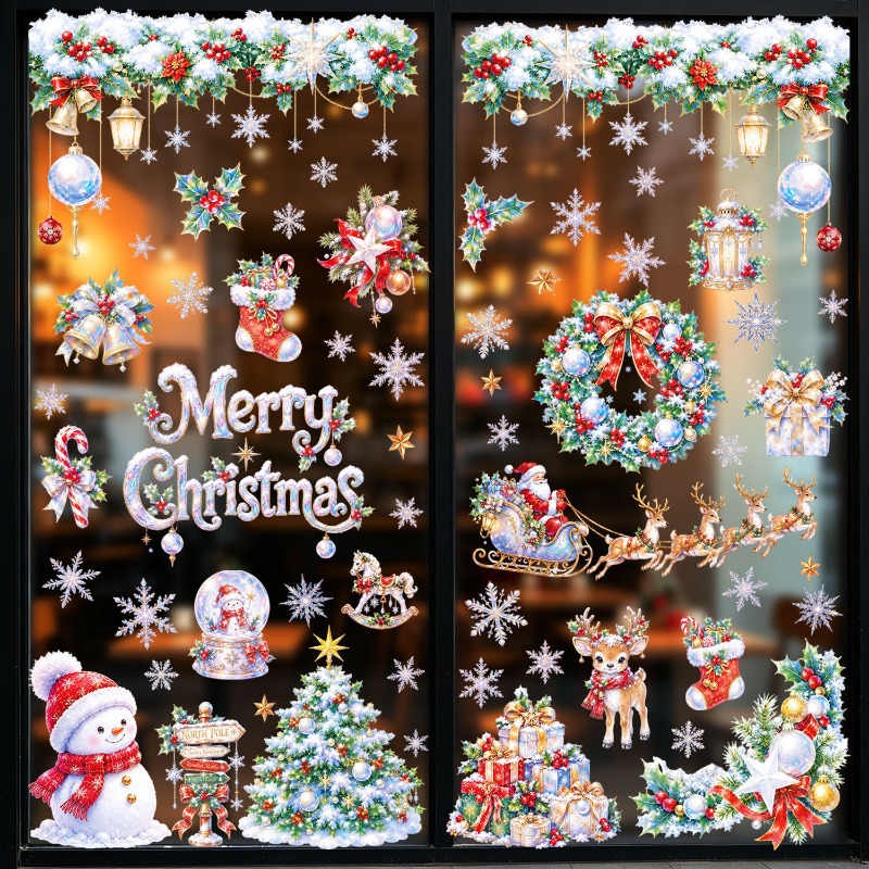 Snowflake Window Decal - 9 Lembar Stiker Jendela Natal Statis,