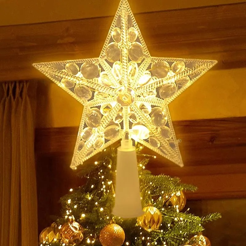 Star Tree Topper - Puncak pohon Natal bersinar 15cm, ornamen