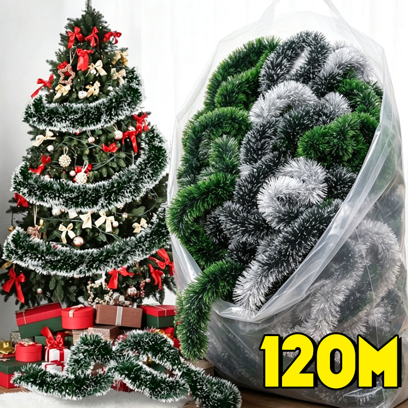 Tinsel Garland Decoration - Hiasan Natal Hijau Putih, Garland Tinsel,