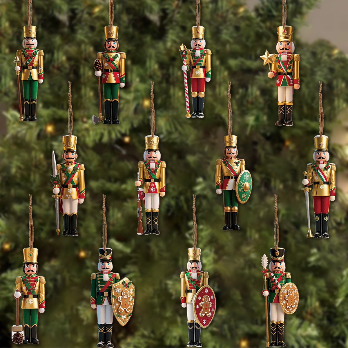 Nutcracker Figurine - 12pcs Ornamen Prajurit Nutcracker Natal Kayu