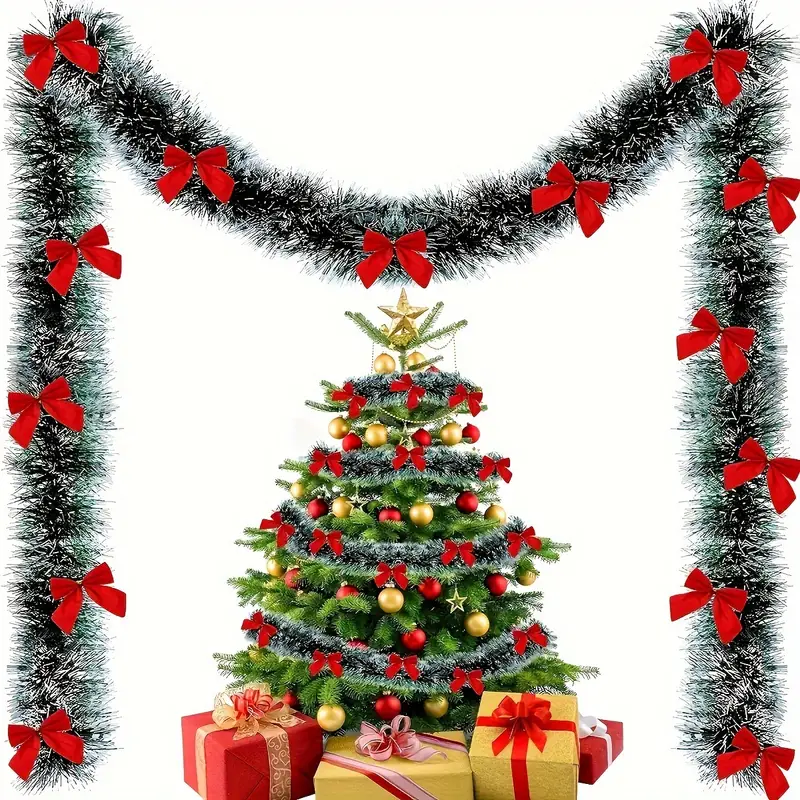 Natal busur pita perada hijau  - Tinsel Garland Decoration ulasan dan harga